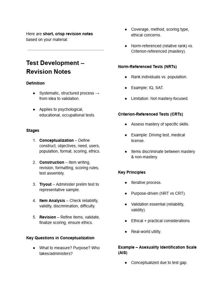 Test Development: Key Stages & Analysis | PDF | Validity (Statistics ...