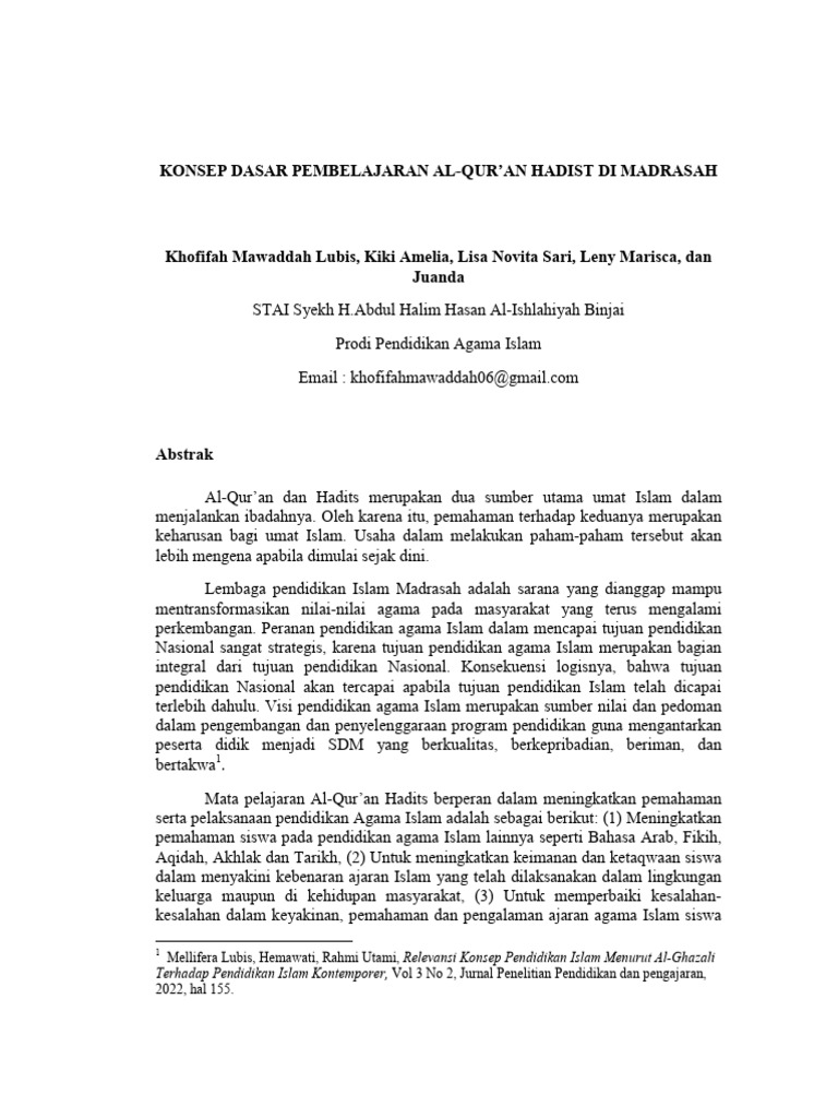 Konsep Dasar Pembelajaran Al Quran Hadis | PDF