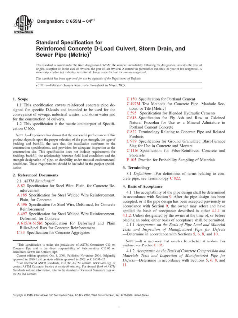 Reinforced Concrete Pipe Specification | PDF | Concrete | Cement