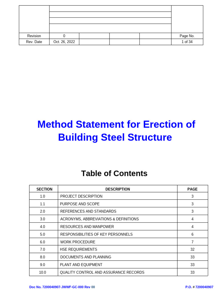 Steel Structure Erection Method Statement | PDF | Framing (Construction ...