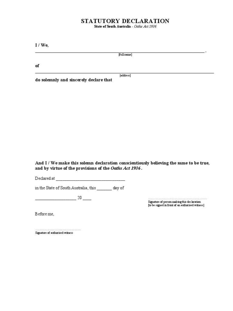 South Australian Statutory Declaration PDF