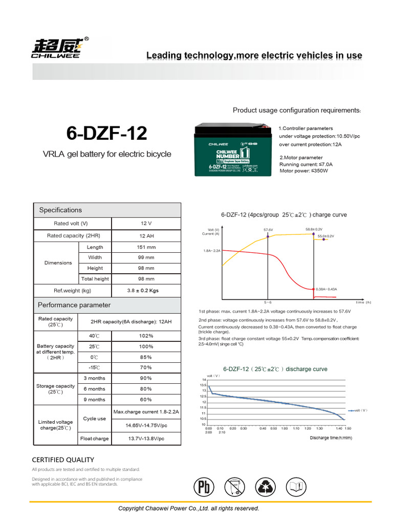 6-DZF-12 Battery Specifications | PDF | Electric Power