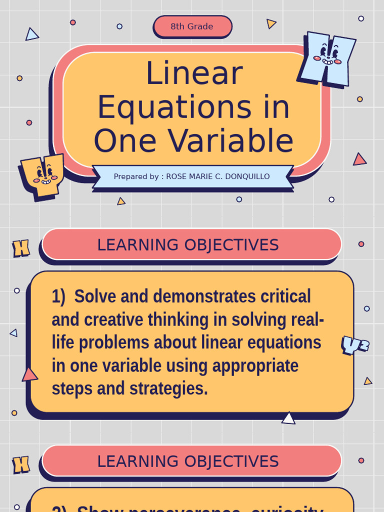 Class 8 Lesson Plan: Linear Equations | PDF | Numbers | Equations