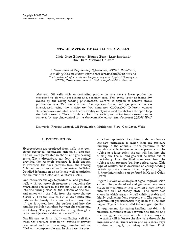 Stabilizing Gas Lifted Well Production | PDF | Casing (Borehole ...