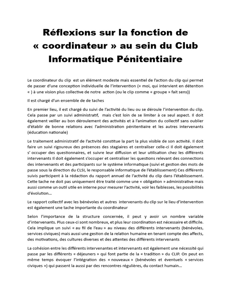 Rôle clé du coordinateur au CLIP | PDF | Informatique