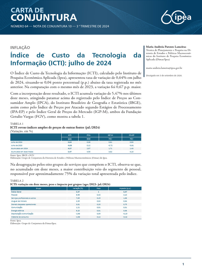 Variação do ICTI em Julho de 2024 | PDF | Brasil