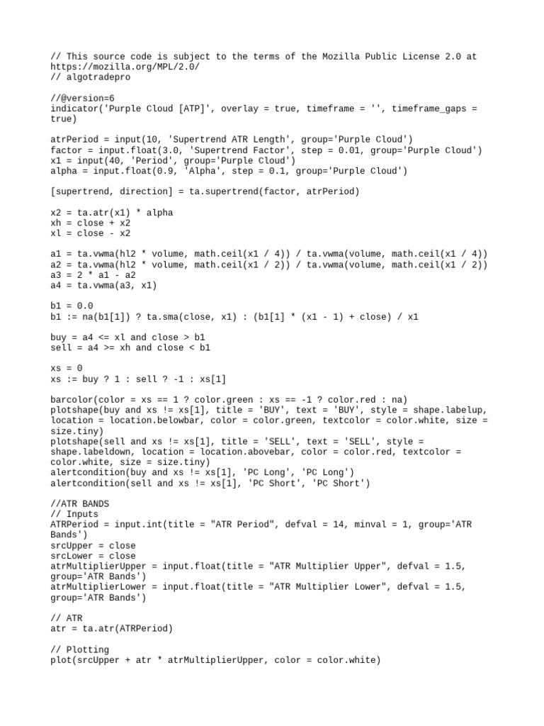 Purple Cloud Indicator - Version6 Pinescript Code (ATP) | PDF
