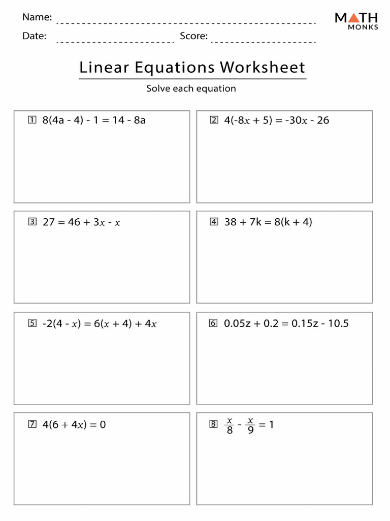 7th Grade Linear Equations Worksheet | PDF