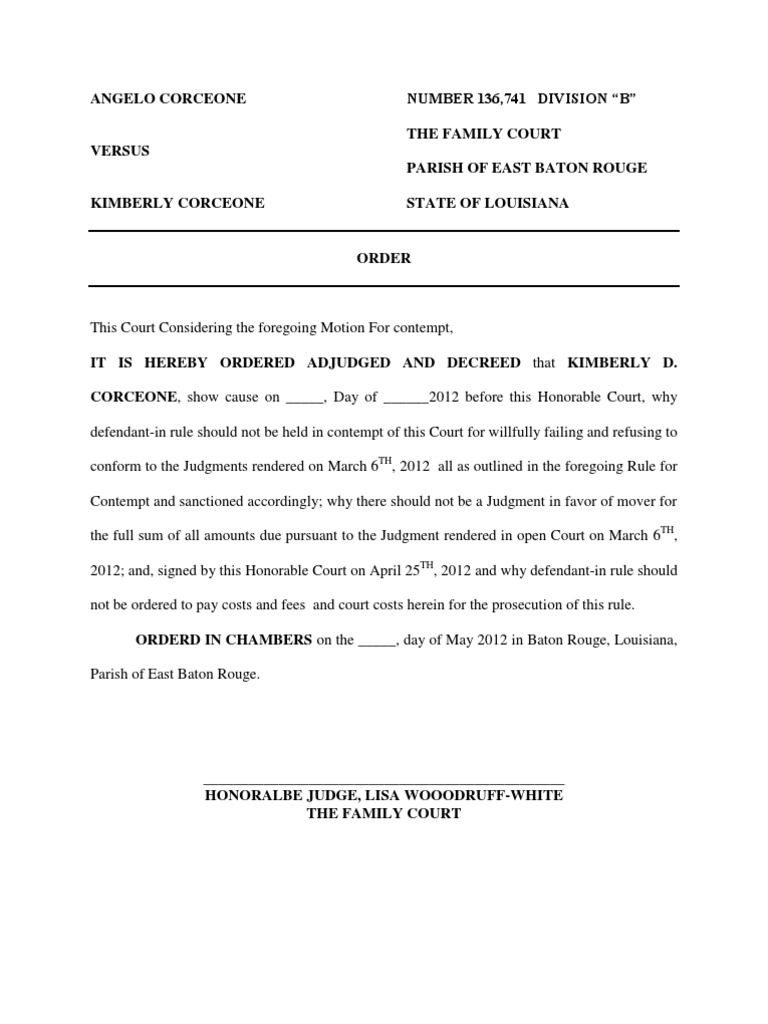 Contempt Order for Kimberly Corceone | PDF