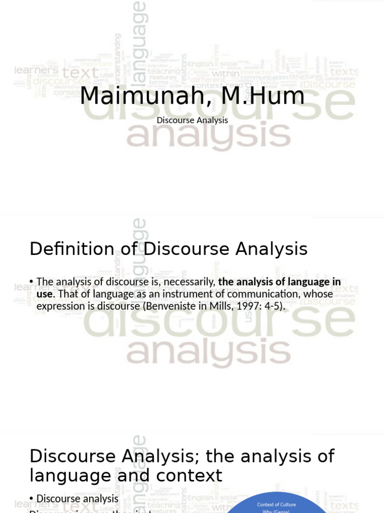 Presentation 1 Discourse Analysis | PDF | Analysis | Discourse