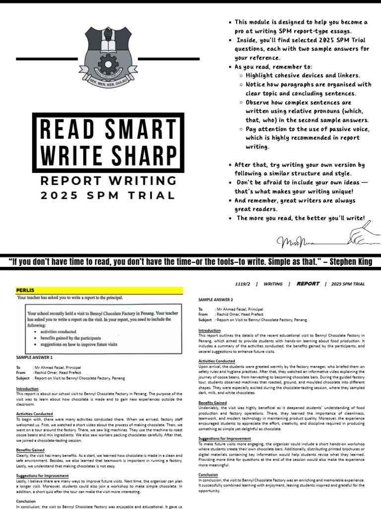 2025 SPM Report Writing Guide | PDF | Chocolate | Toilet