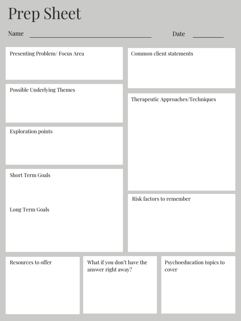 Prep Sheet For Therapists 1752132475 | PDF