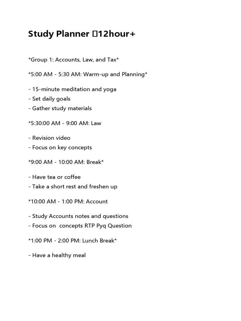 12-Hour Study Planner for Law & Accounts | PDF | Meditation | Spiritual ...