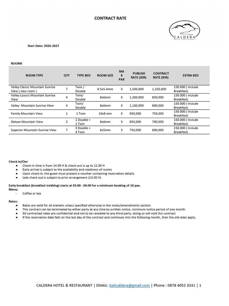 New Agent Rate 2026-2027 | PDF | Meal | Drink