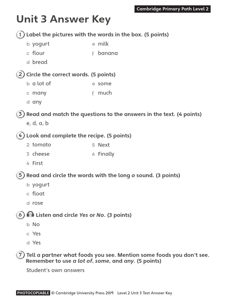 Level 2 Unit 3 Test Answer Key | PDF