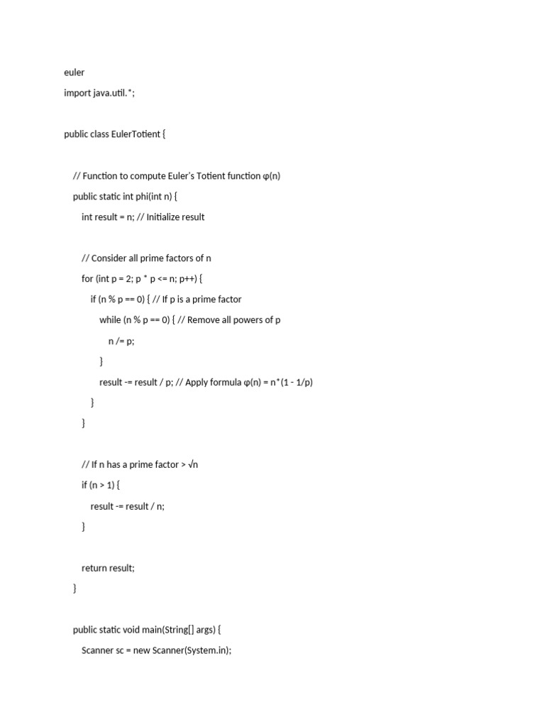 Java Implementation of Euler's Totient Function | PDF