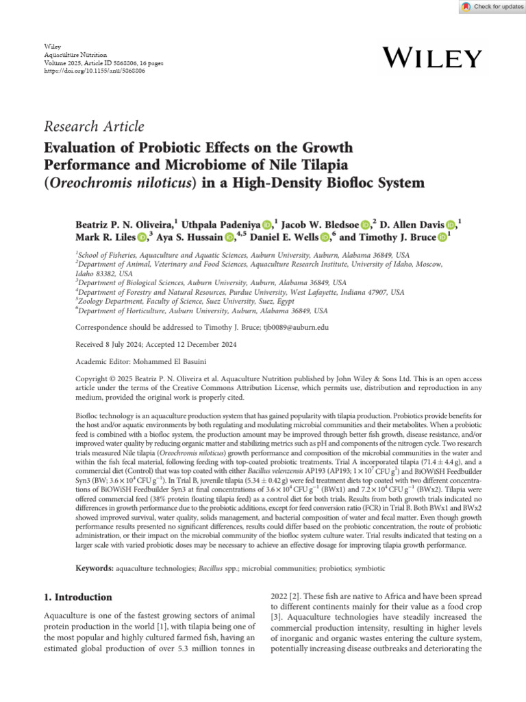 Probiotic Impact on Nile Tilapia Growth | PDF | Probiotic | Aquaculture