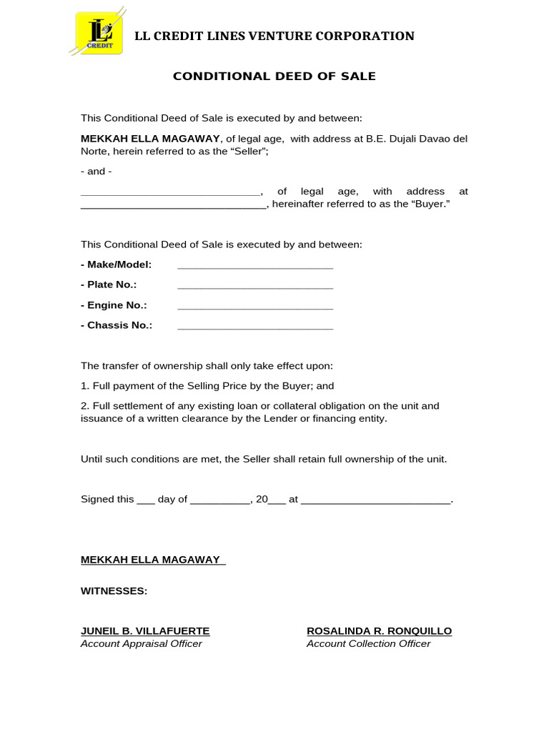 Conditional Sale of Motor Vehicle | PDF