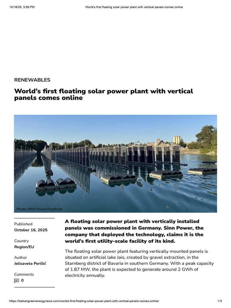 World's First Vertical Floating Solar Plant | PDF | Solar Power | Power ...