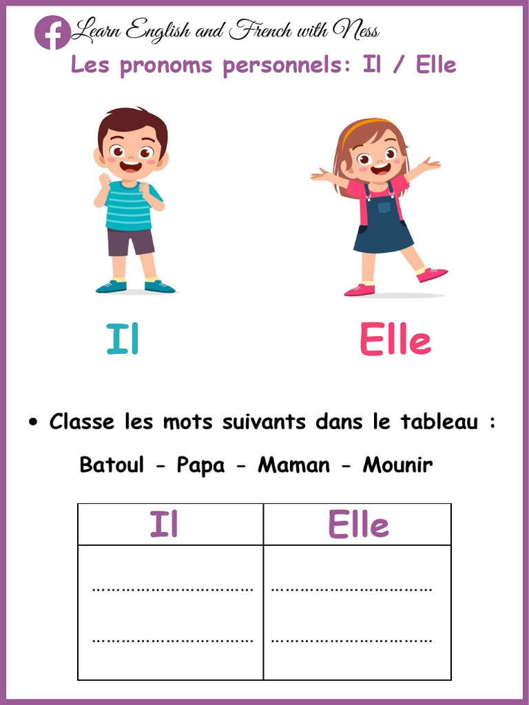 Pronoms personnels : Il et Elle | PDF