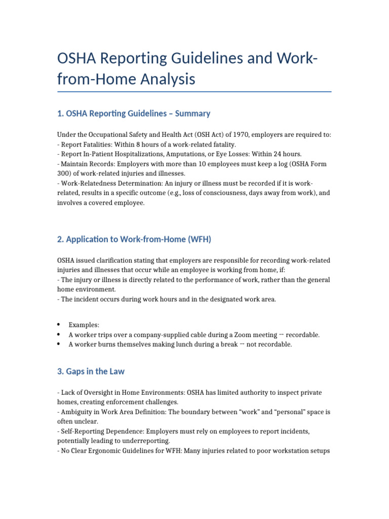 OSHA Work From Home Reporting Guidelines | PDF