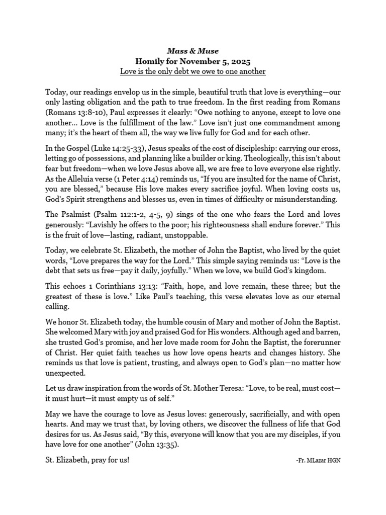 Nov 5, 2025 Homily in English & தமிழ் | PDF