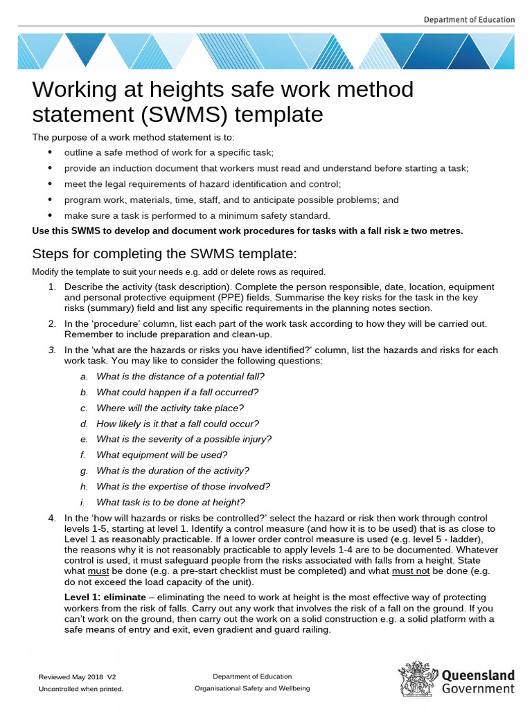 Working at Heights SWMS Template | PDF | Risk | Personal Protective ...
