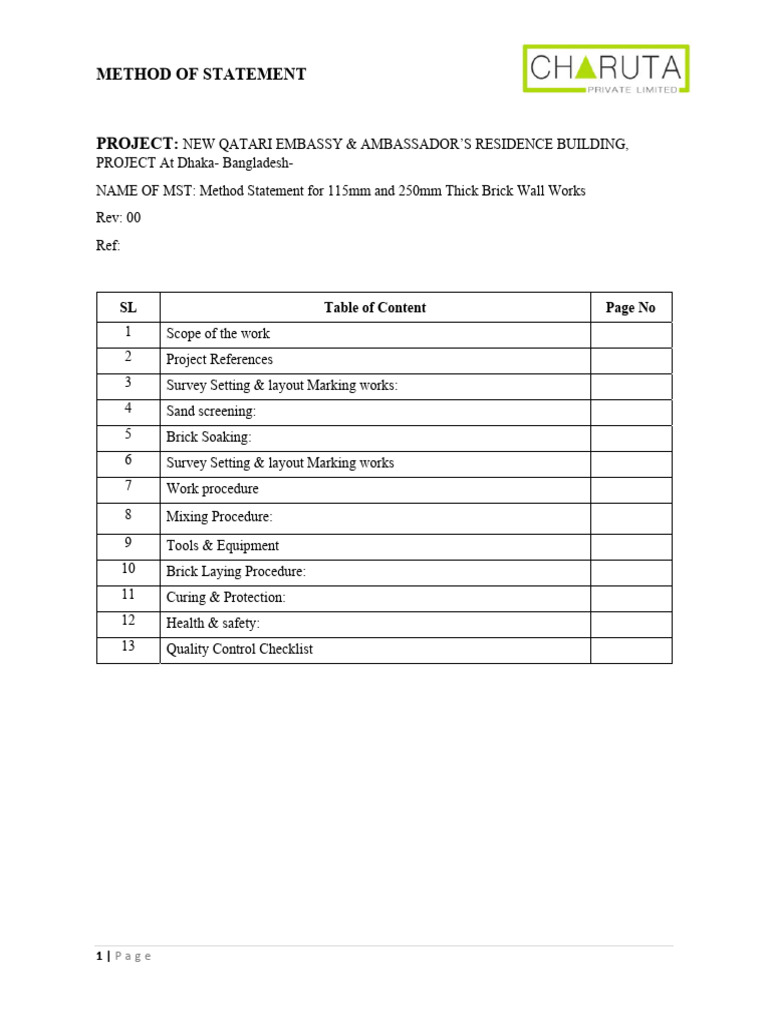 Method Statement for 115mm Brick Walls | PDF | Brick | Masonry