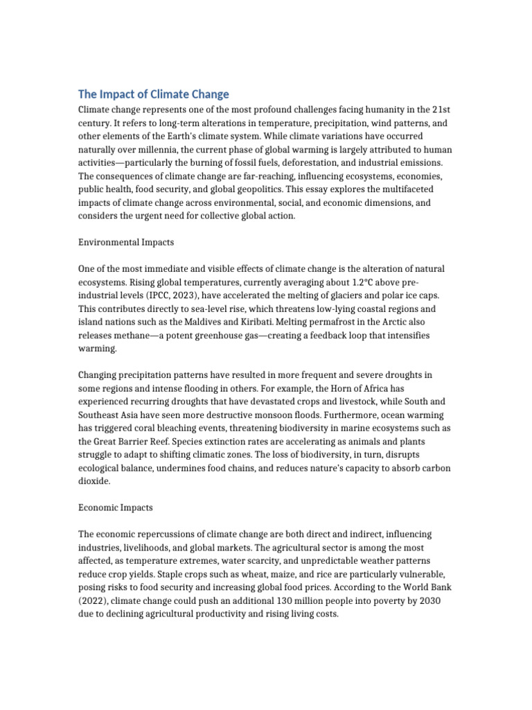 Climate Change: Global Impacts and Solutions | PDF | Cost Of Living ...