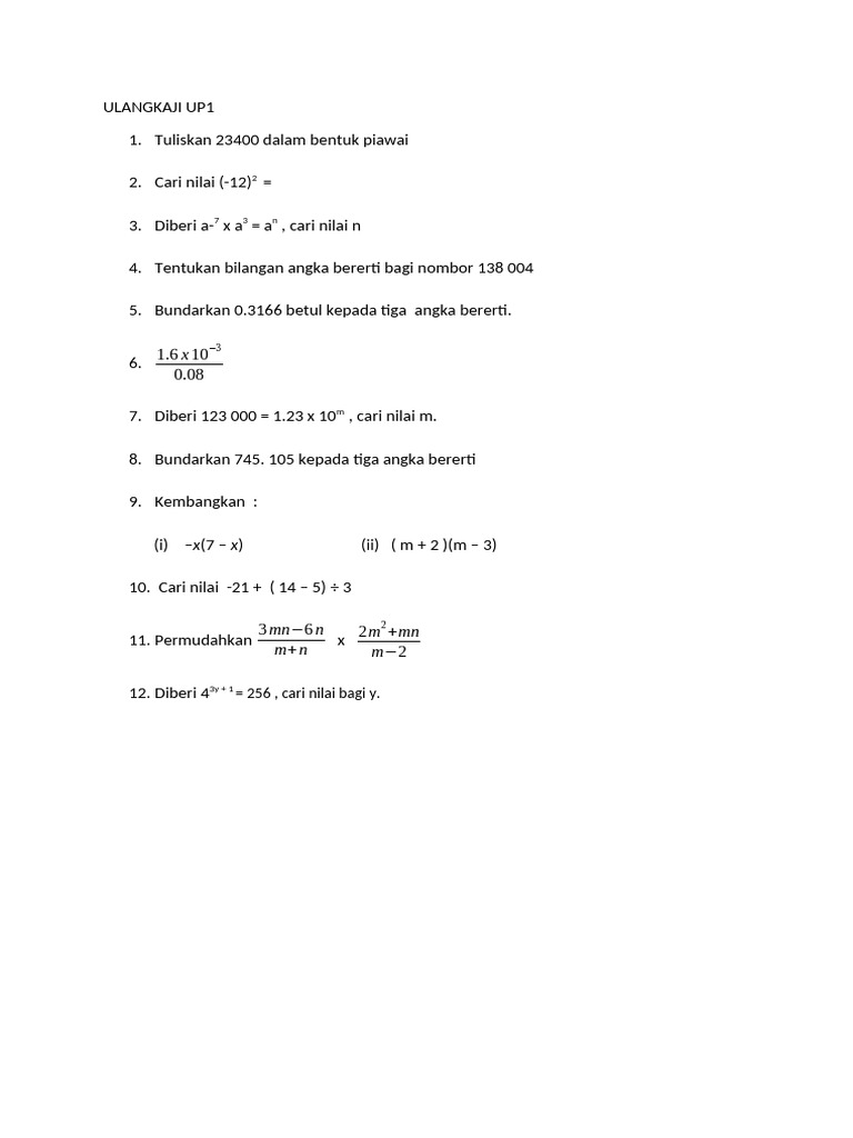 Ulangkaji Up1 Math f3 | PDF