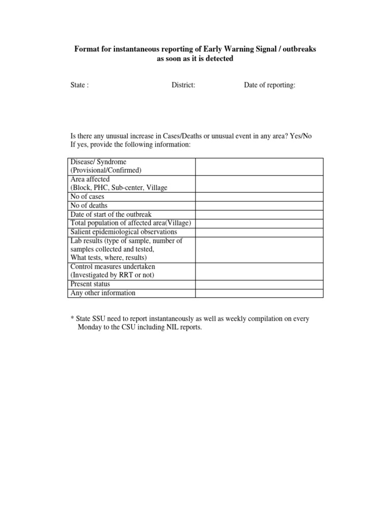 Early Warning Signal Reporting Format | PDF