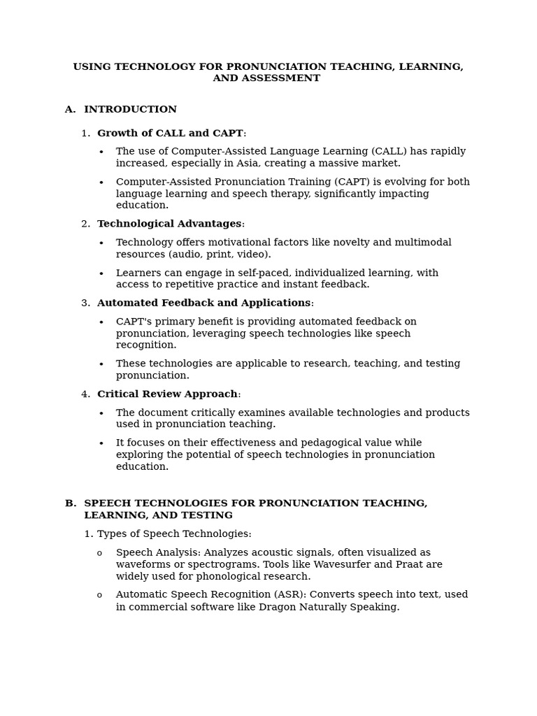Technology in Pronunciation Education | PDF | Speech Recognition ...