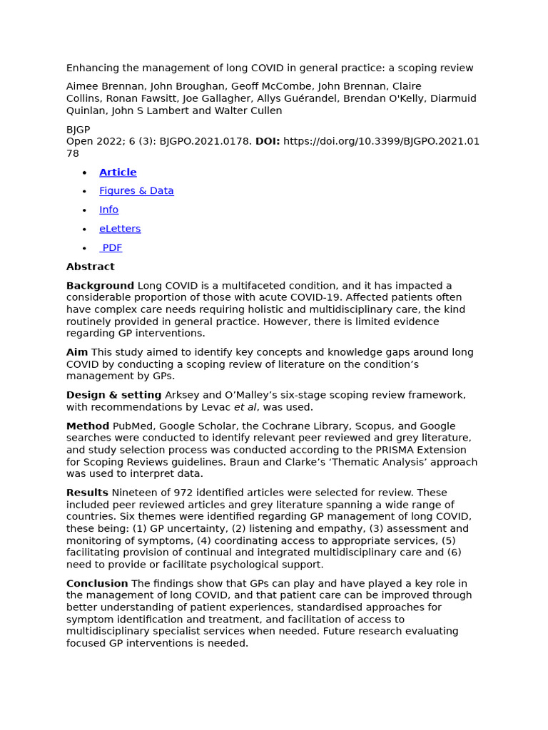 Enhancing The Management of Long COVID in General Practice | PDF ...