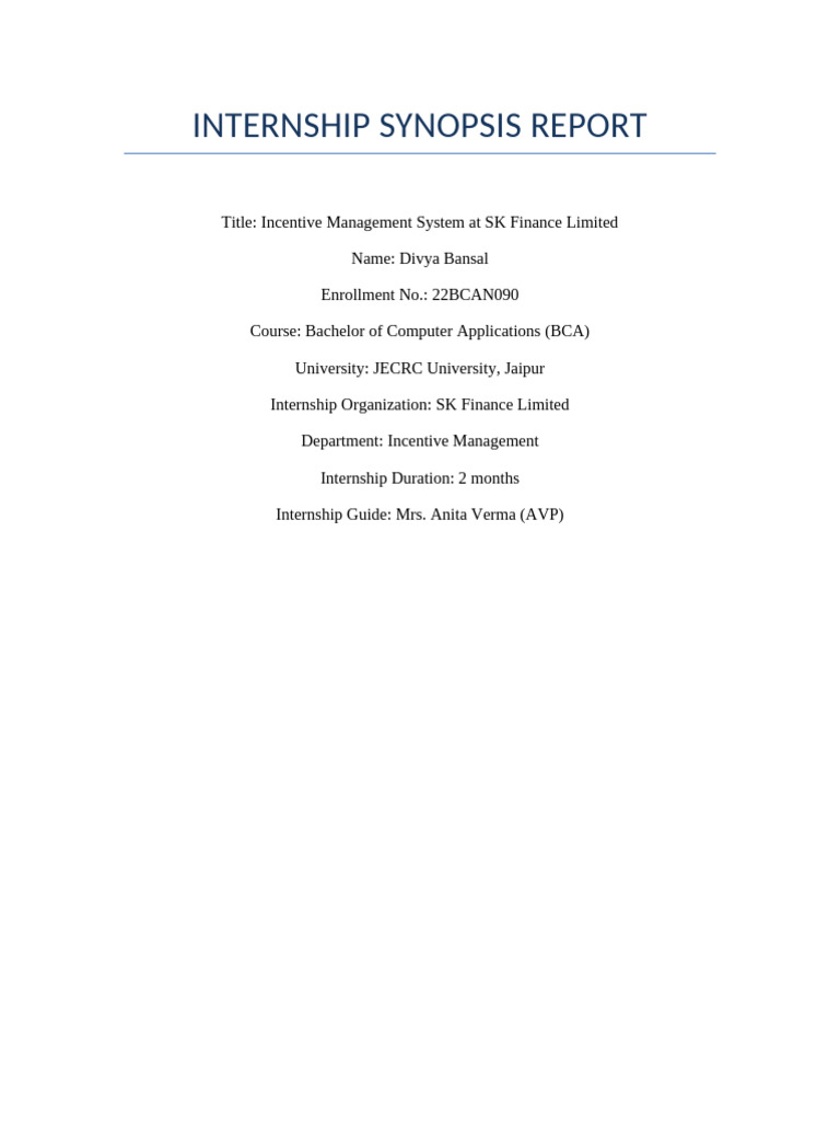 Divya Bansal Final Internship Report | PDF | Data Analysis | Incentive