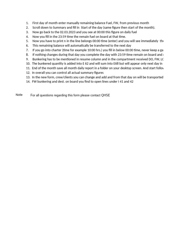 Daily Fuel and Operations Report | PDF | Shipping