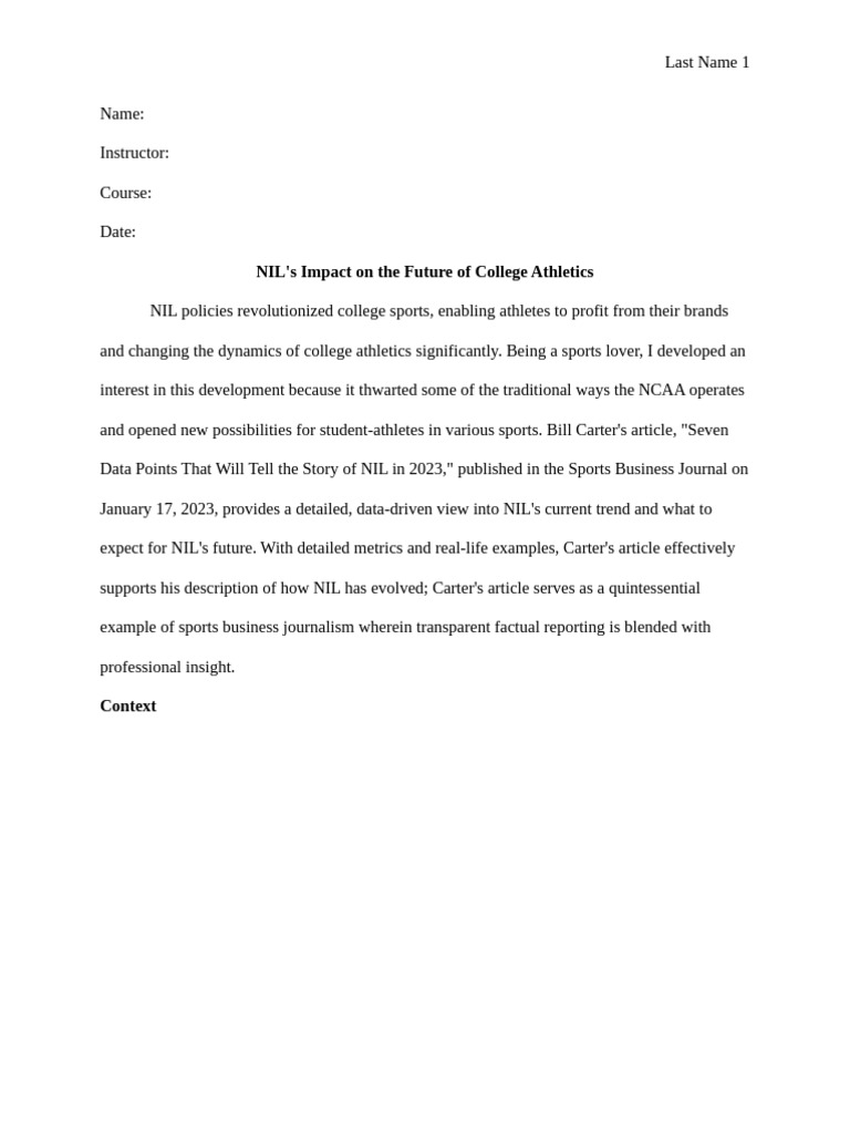 NIL's Impact On The Future of College Athletics | PDF | Sports ...