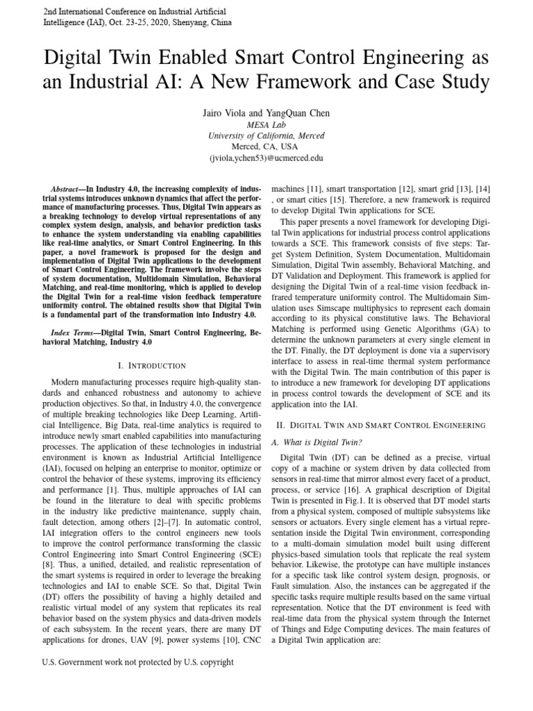 Digital Twin Framework for Smart Control | PDF | System | Simulation