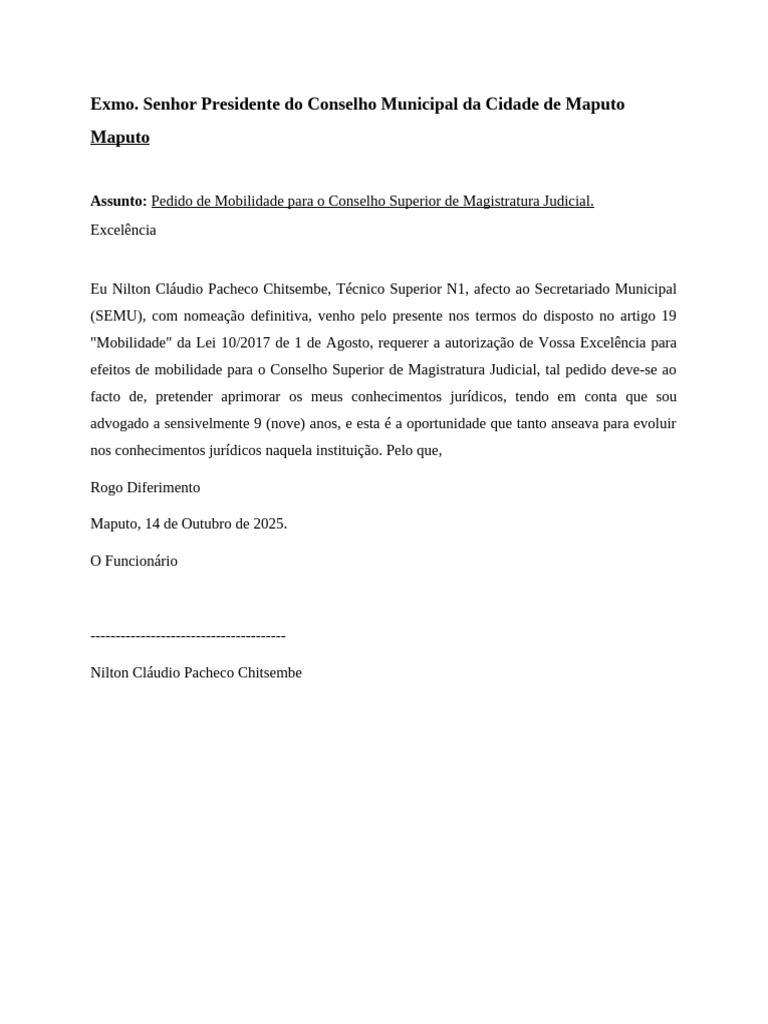 Pedido De Mobilidade Para Magistratura PDF
