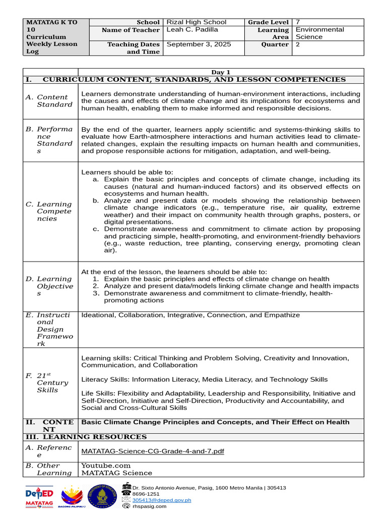 Climate Change and Health Lesson Plan | PDF | Learning | Climate Change