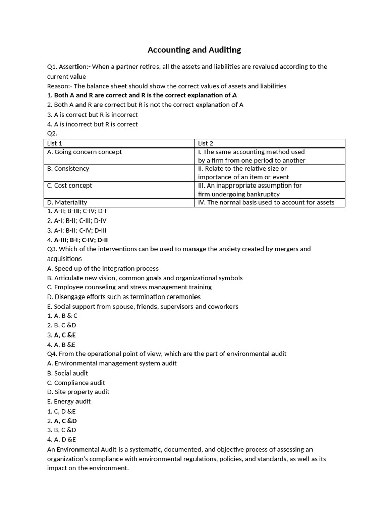 Accounting and Auditing Exam Questions | PDF | Audit | Goodwill ...