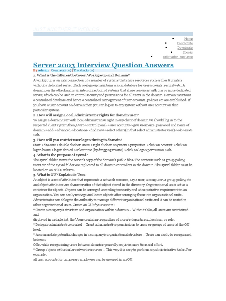 Windows Server 2003 Interview Q&A Guide | PDF | Active Directory ...