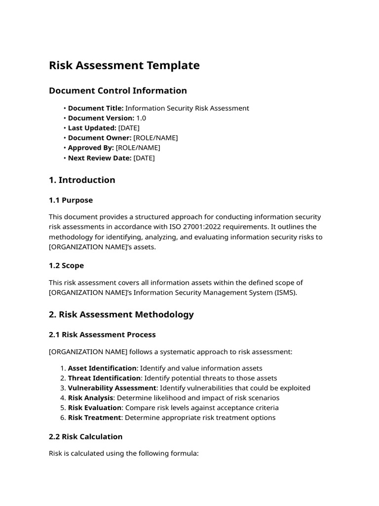 ISO 27001:2022 Risk Assessment Template | PDF | Risk | Risk Assessment