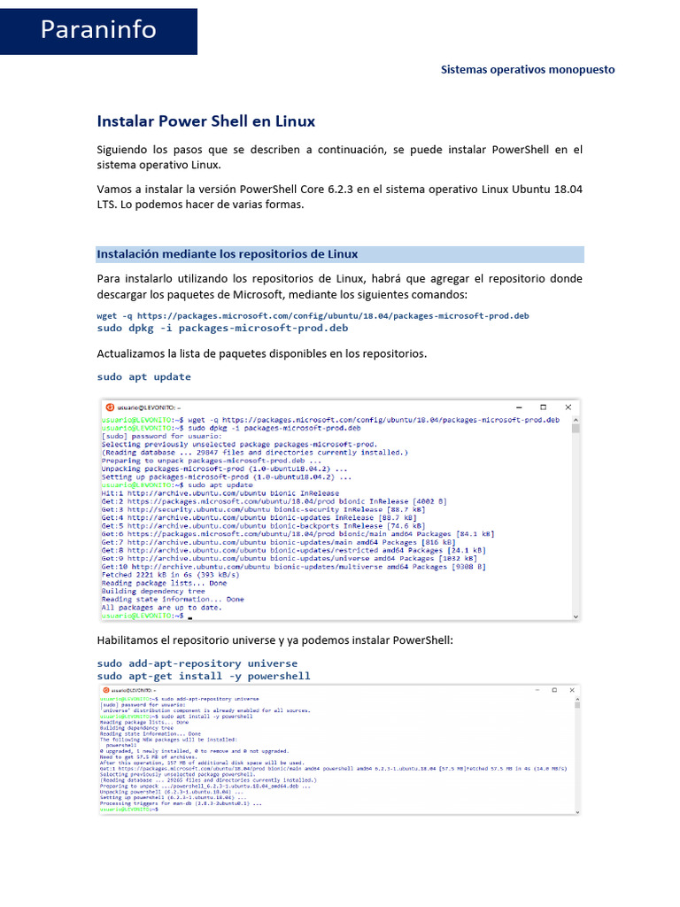 Instalar PowerShell en Ubuntu 18.04 | PDF | Informática | Proyectos de ...