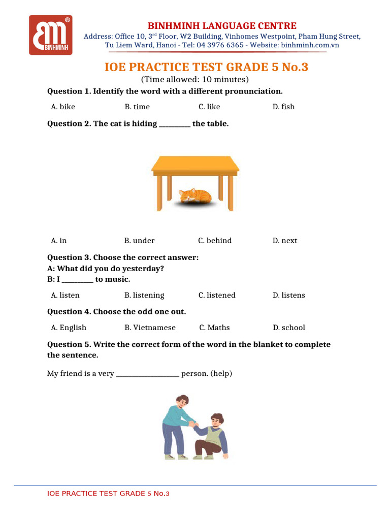 Grade 5 IOE Practice Test No. 3 | PDF | Linguistics