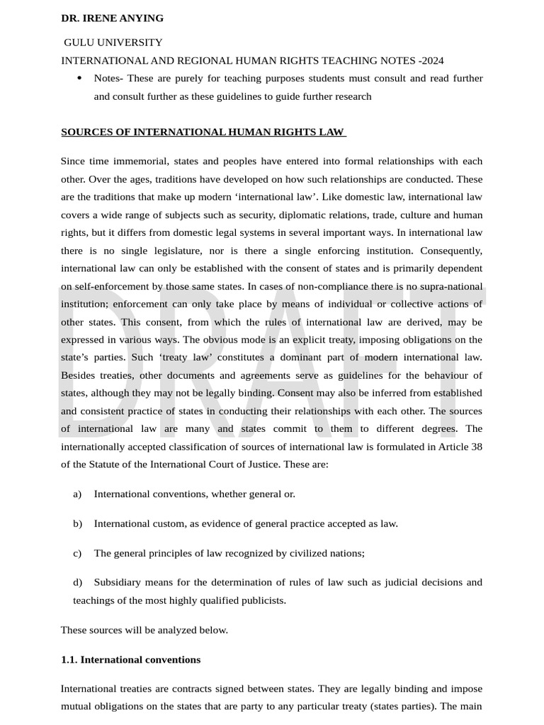Human Rights Law Teaching Notes | PDF | Human Rights | International Law