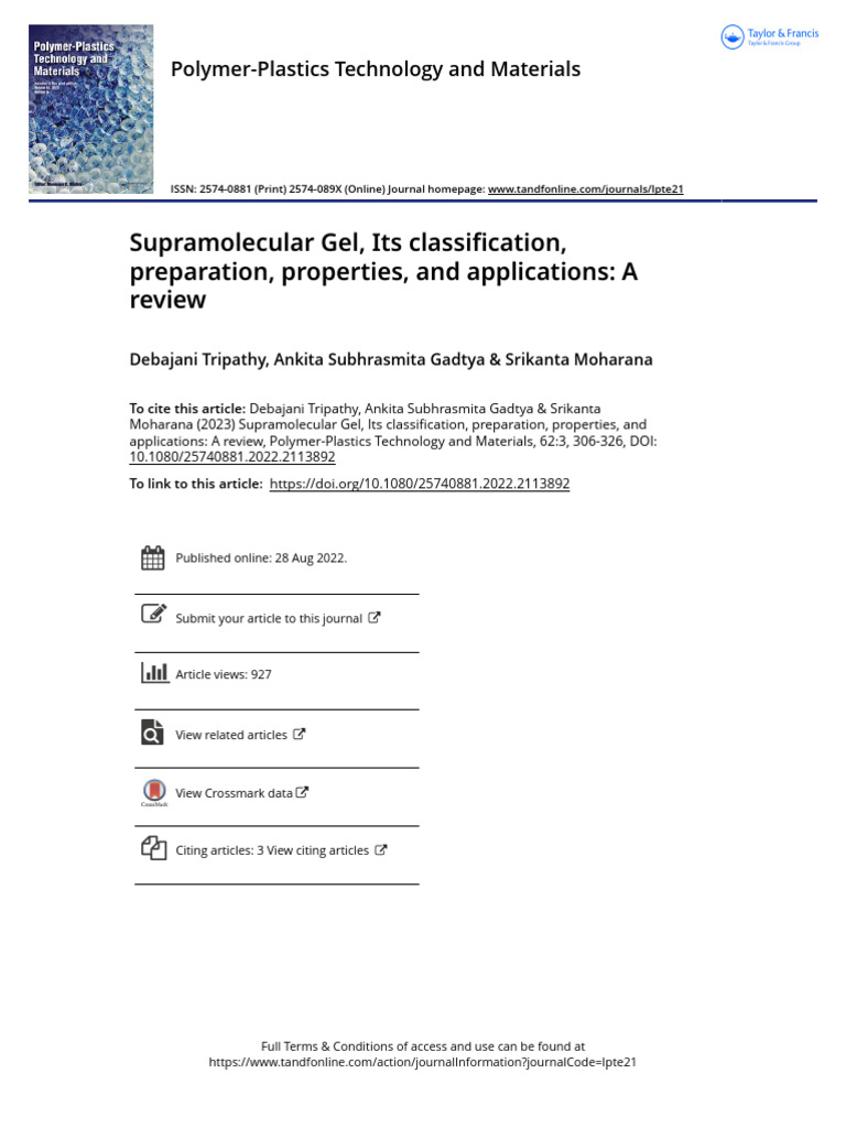 Supramolecular Gel: Properties and Applications | PDF | Gel | Polymers