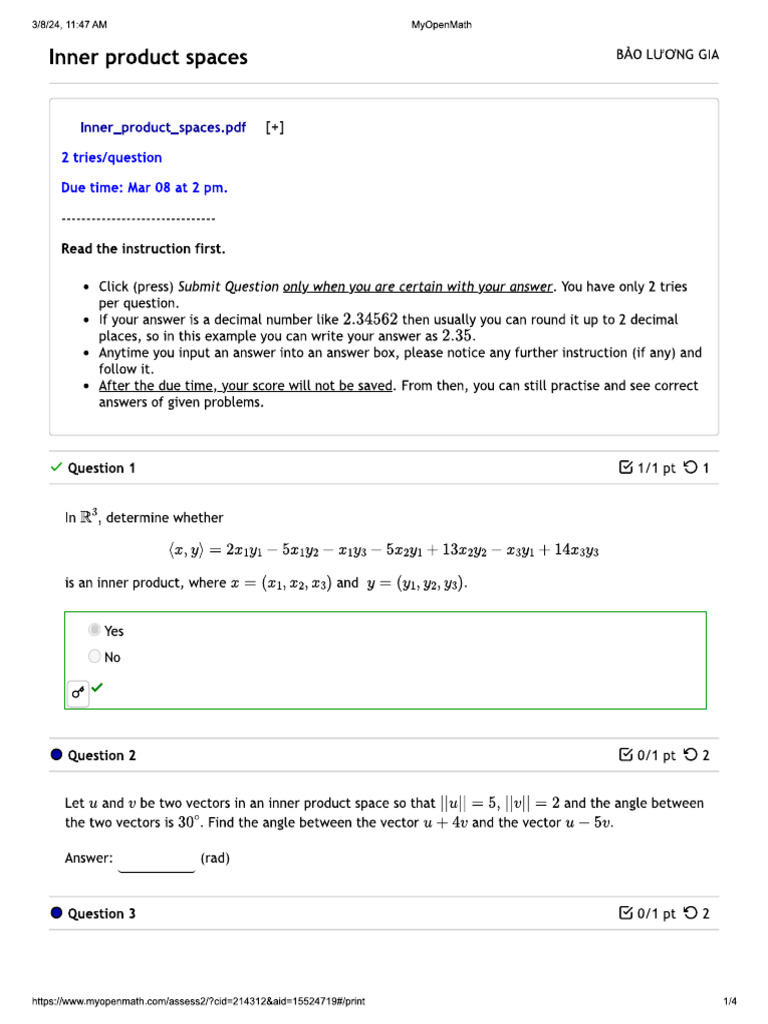 Inner Product | PDF