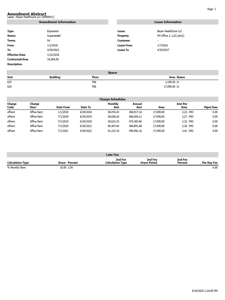 Bayer 2017 Lease Abstract 1st Amend | PDF | Lease | Landlord
