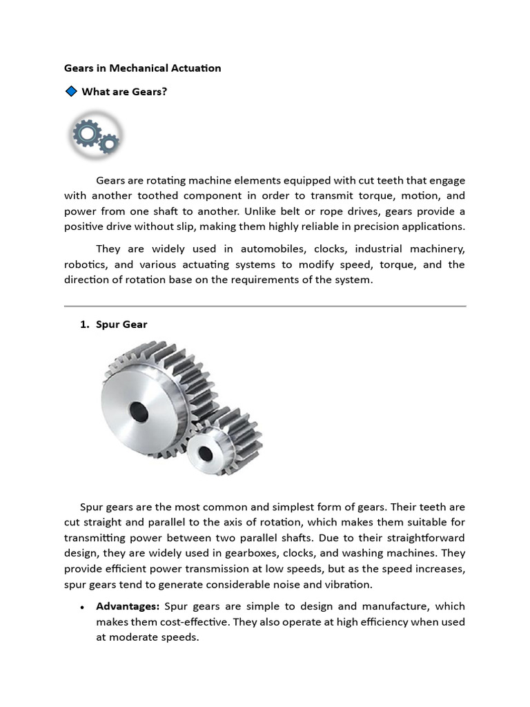 Types of Gears in Mechanical Systems | PDF | Gear | Machines