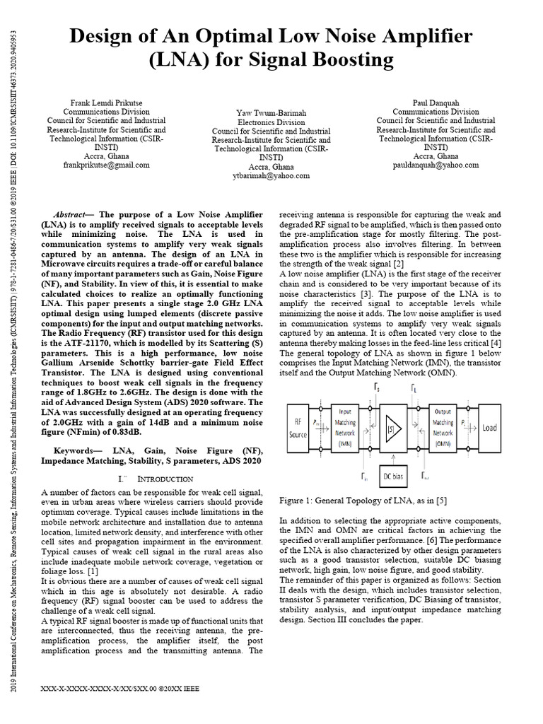 Optimal Low Noise Amplifier Design | PDF | Amplifier | Information And ...